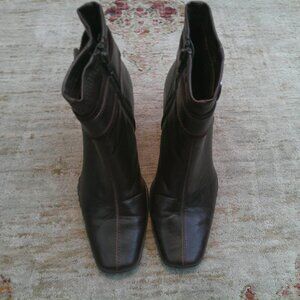 Dark Brown Faux Leather Zip-up Heeled Boots Size 7